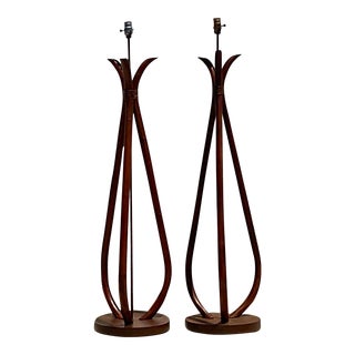 Vintage Coastal Bent Rattan Floor Lamps - a Pair For Sale