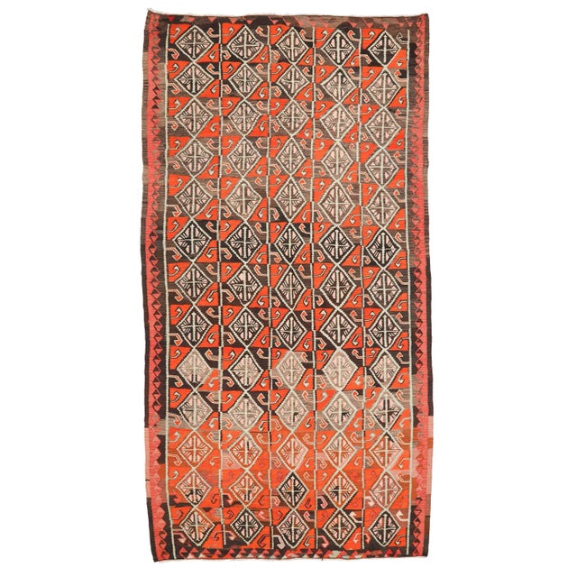 Textile Mid 20th Century Decorative Vintage Turkish Kars Kilim Rug For Sale - Image 7 of 7