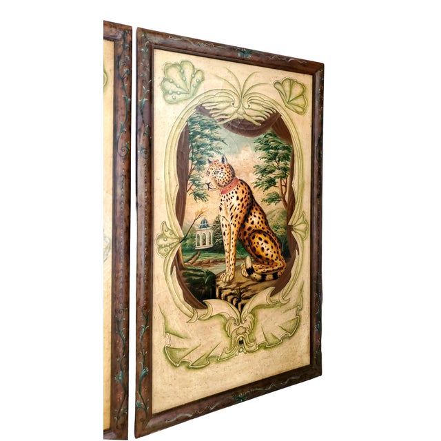 Wood Paintings Leopard & Cheetah - Extra Large Trompe l'Oeil Pair For Sale - Image 7 of 18