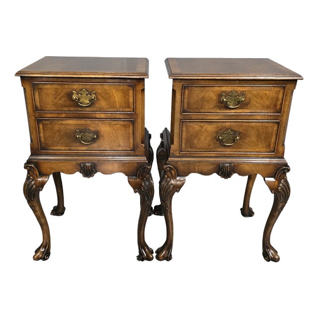 Queen Anne Walnut Bedside Chests of Drawers, 1920, Set of 2 For Sale