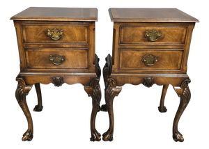Queen Anne Walnut Bedside Chests of Drawers, 1920, Set of 2