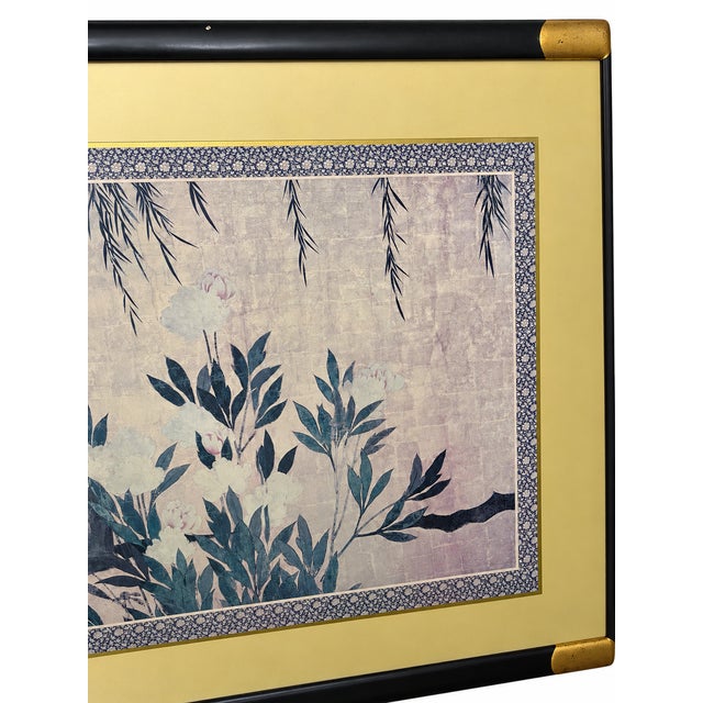 Late 20th Century Chinoiserie Floral and Willow Artwork in Black and Gold-Tone Frame For Sale - Image 4 of 9
