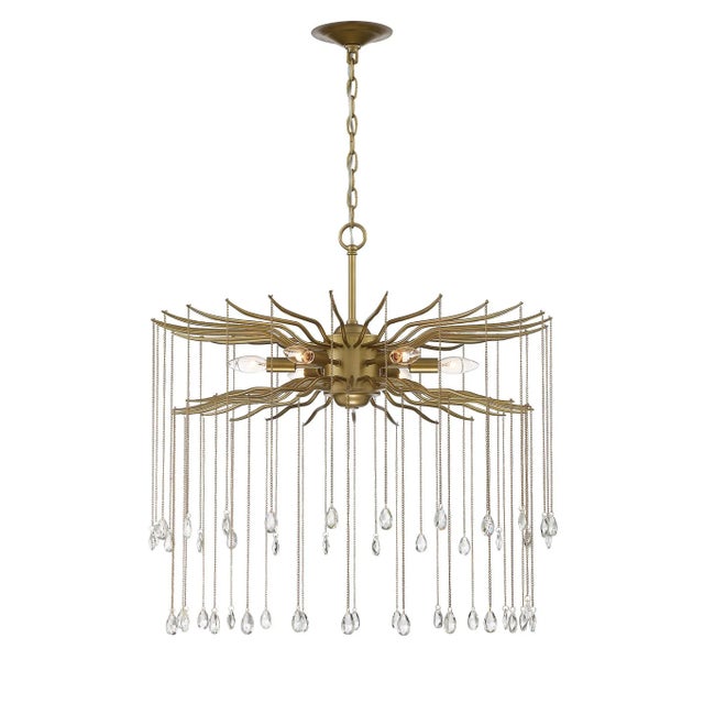 Brass Lark 6-Light Round Statement Brass and Crystal Chandelier For Sale - Image 8 of 8