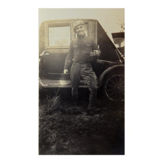 1920's Snapshot Photograph Handsome Man on a Muddy Road Trip For Sale