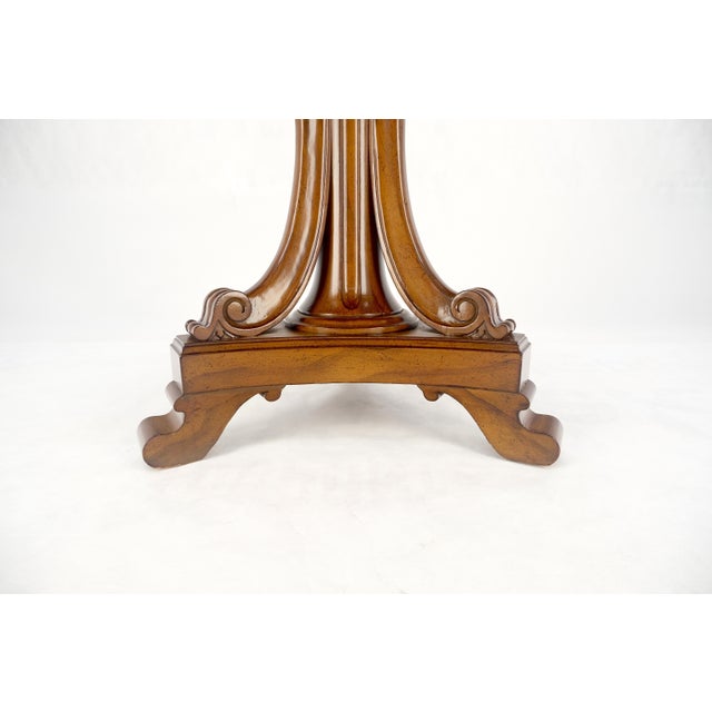Fine Hexagon Burl Wood Top Tripod Carved Scroll Base Rope Edge Center Table MINT For Sale - Image 15 of 17
