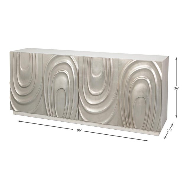 Contemporary Carved Credenza - White Oak with Silver Leaf Doors For Sale - Image 13 of 13