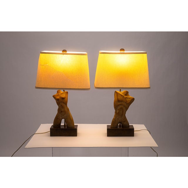Yasha Heifetz Pair of Vintage Yasha Heifetz Sculptural Wooden Female & Male Torso Table Lamps For Sale - Image 4 of 9
