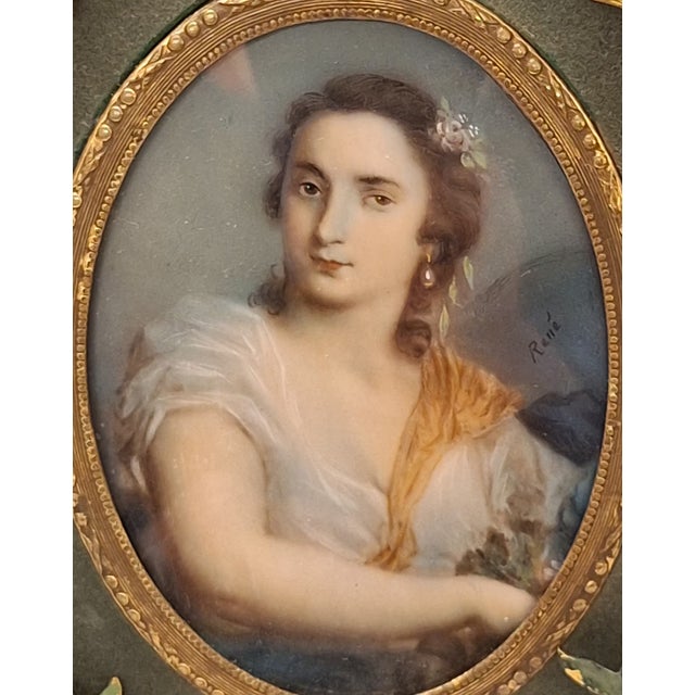 This French portrait oil painting miniature is signed Rene and measures 5 1/2" x 4" and is in near fine condition for its...