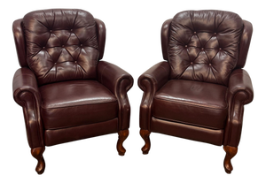 Vintage Traditional American Style Tufted Leather Recliners - Pair