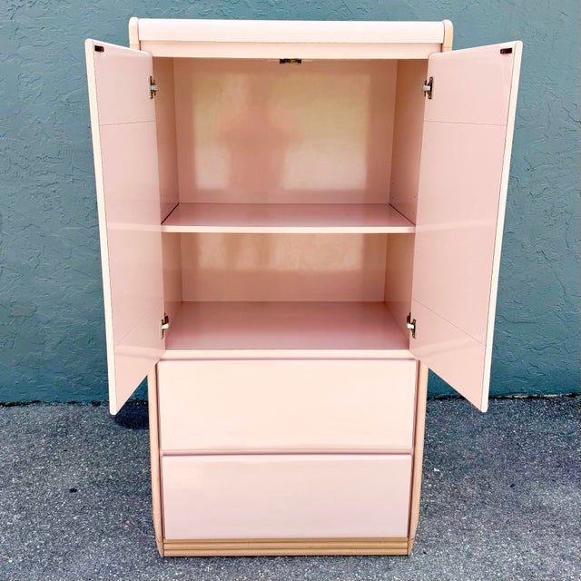 Postmodern Pink Gloss Laminate and Faux Bamboo Armoire For Sale - Image 4 of 9