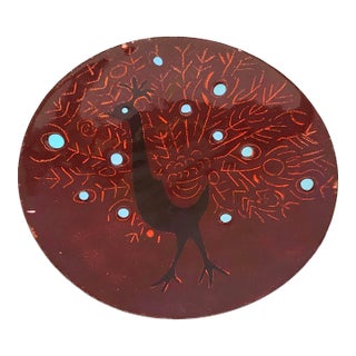 Vintage Enamel on Copper Peacock Dish / Catchall For Sale