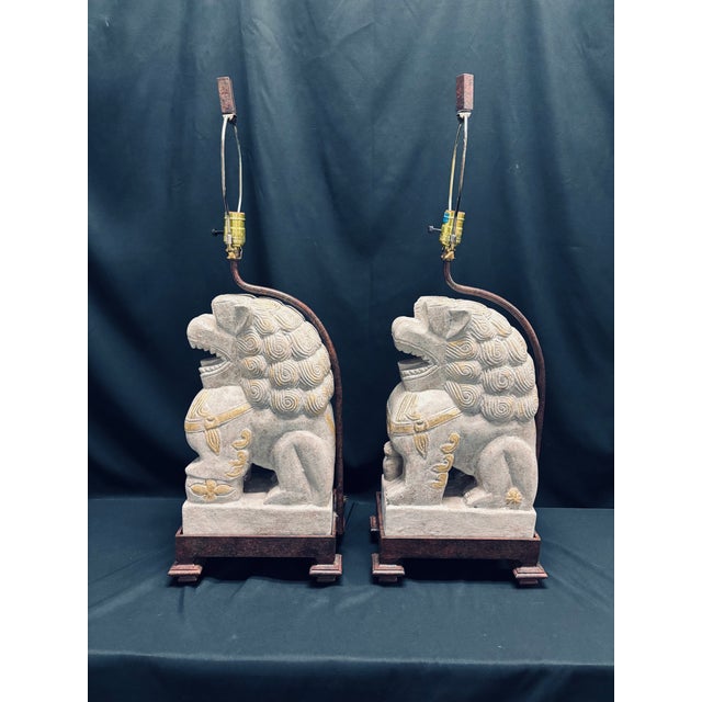 1980s 1980s Vintage Chinese Foo Dog Lamps - a Pair For Sale - Image 5 of 7