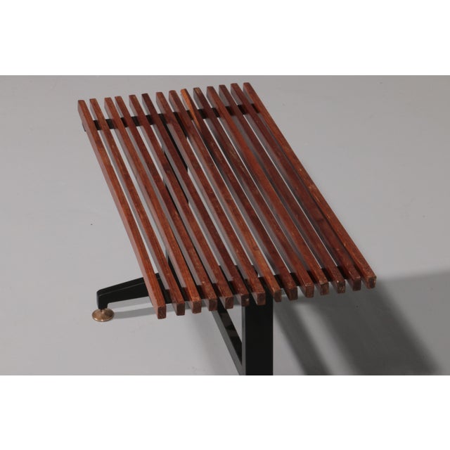 Mid-Century Italian Bench with Black Metal Frame and Teak Slats, 1960s For Sale - Image 14 of 15
