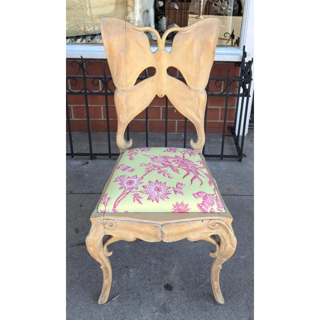 Art Nouveau Rare Antique Art Nouveau Carved Butterfly Back Chair - 1 of 2 For Sale - Image 3 of 7