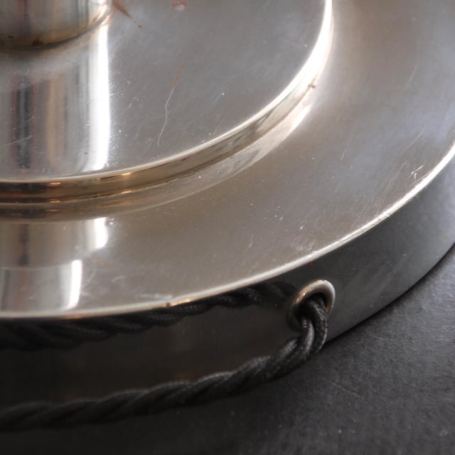 Art Deco French Metal and Opaline Glass Table Lamp from Mazda, 1930s For Sale - Image 9 of 11