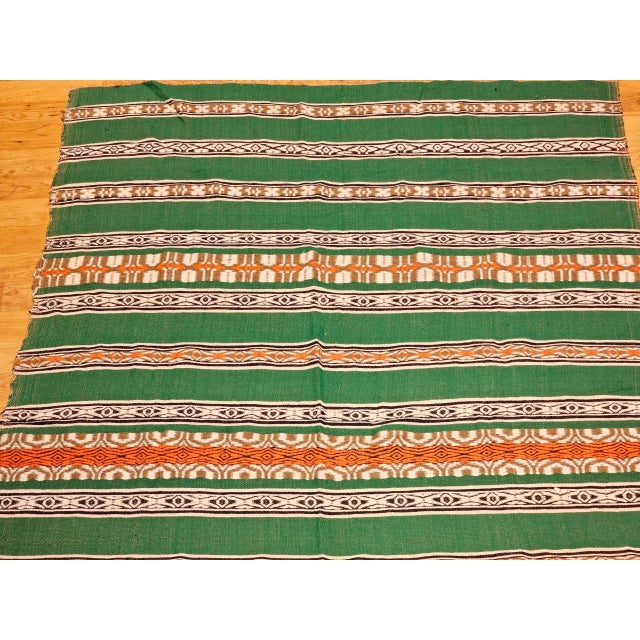 Green Vintage American Southwestern Blanket, Handwoven Stripe Pattern, Green & Ivory, 5’ X 8’ For Sale - Image 8 of 12