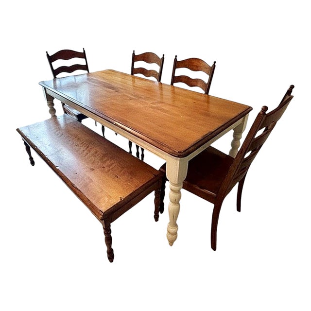 Custom Solid Wood Farmhouse Dining Table Set For Sale