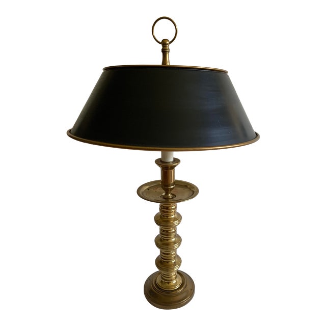 Vintage Bouillotte Brass Candlestick Lamp With Black Tole Shade Chairish