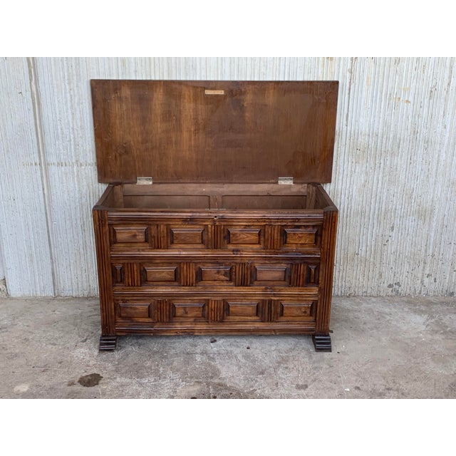20th Spanish Blanket Chest With Raised Wooden Panels and Iron Hardware For Sale - Image 4 of 8