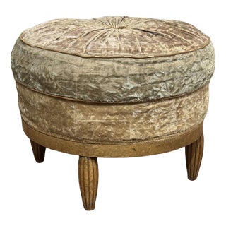 Art Deco Pouf in Beige Fabric, 1930s For Sale