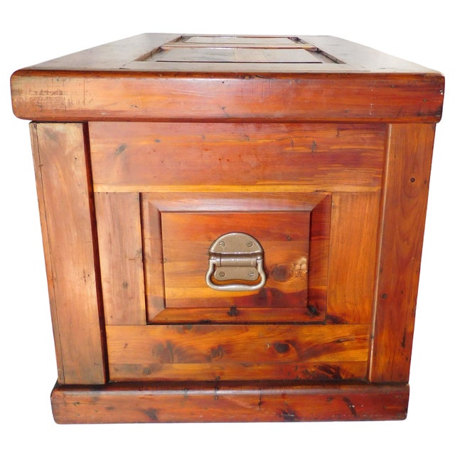 1970s Vintage Rustic Country Farmhouse Cedar Lined Trunk With Caster Wheels For Sale - Image 5 of 13