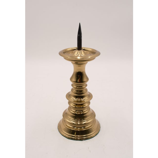 Traditional Pair of Brass Pricket Candlesticks With Globes For Sale - Image 3 of 12