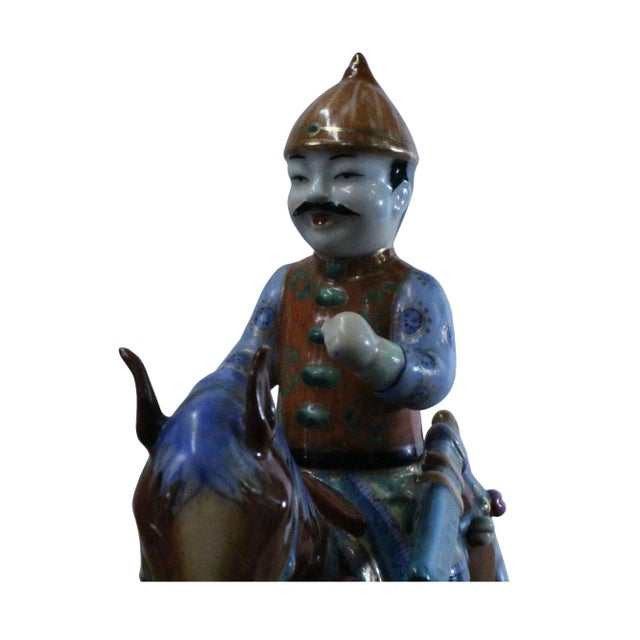 Oriental Vintage Handmade Ceramic Qing Man Riding Horse Figure For Sale In San Francisco - Image 6 of 8