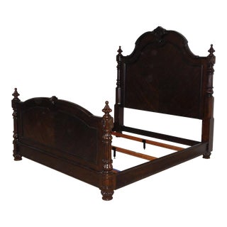 Massive & Stunning Bernhardt Standard King Victorian Bookmatched Mahogany Bed For Sale