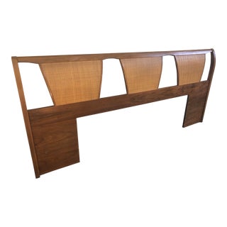 1960s Mid-Century Modern Kent Coffey Cane and Walnut King Headboard For Sale