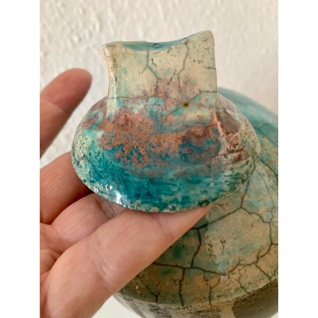 Heavy Studio ceramic modern covered box with turquoise glass Hand made Artist signed Excellent condition B67