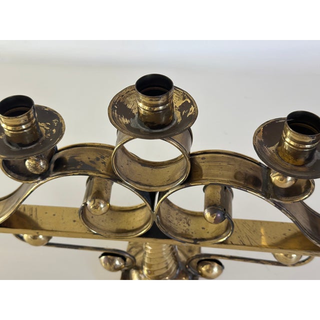 Mid-Century Modern Llamas Hand Wrought Mexican Mid Century Brass Tree of Life Candelabra For Sale - Image 3 of 11