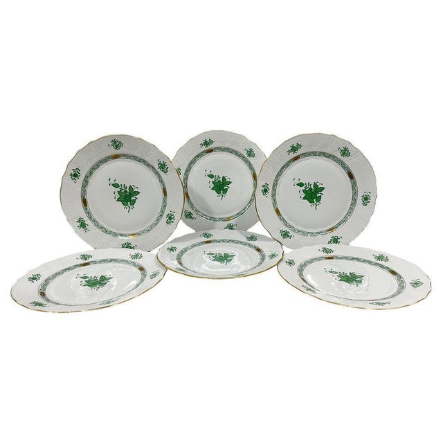 Blue Chinese Bouquet Apponyi Green Dinner Plates from Herend, 1980s, Set of 6 For Sale - Image 8 of 8
