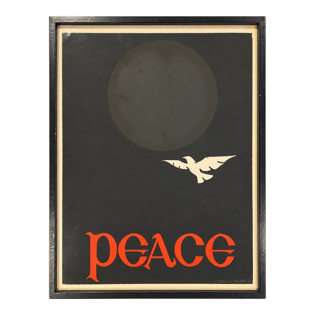 1967 Thomas W. Benton Signed Peace Silkscreen Poster Vietnam Anti War Art Framed For Sale