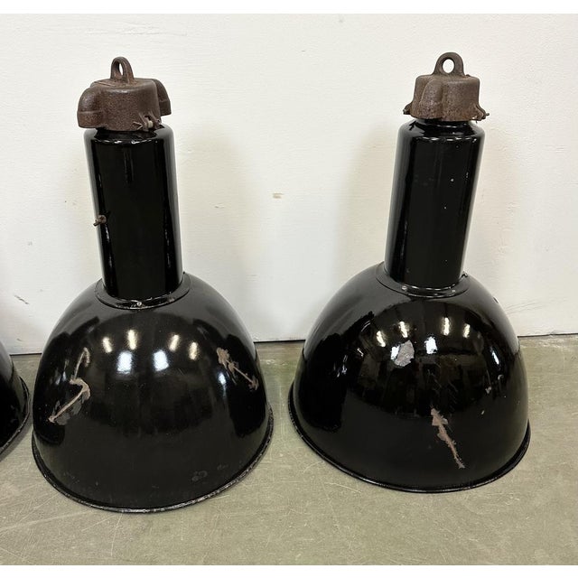 Industrial Bauhaus Black Enamel Pendant Lamps from Elektrosvit, 1950s, Set of 4 For Sale - Image 6 of 18