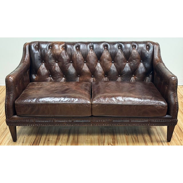 Late 20th Century Vintage Tufted Leather Settee With Nailhead Trim For Sale - Image 5 of 16