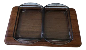 1960's Digsmed Danish Mid Century Modern Denmark 3 Piece Snack Dip Vanity Teak Tray Server