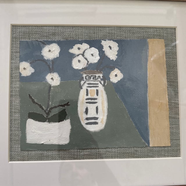 Pair of Original Acrylic Tablescape Paintings Matted and Framed For Sale - Image 4 of 5