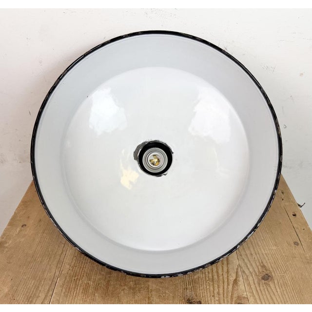 Industrial Grey Enamel Factory Pendant Lamp, 1960s For Sale - Image 16 of 18