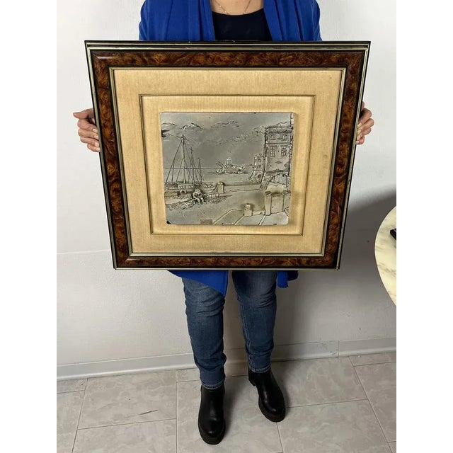 Gray Three-Dimensional Vintage Paintings Patinated Silver, Italy, 70s, 1970s, Set of 2 For Sale - Image 8 of 10