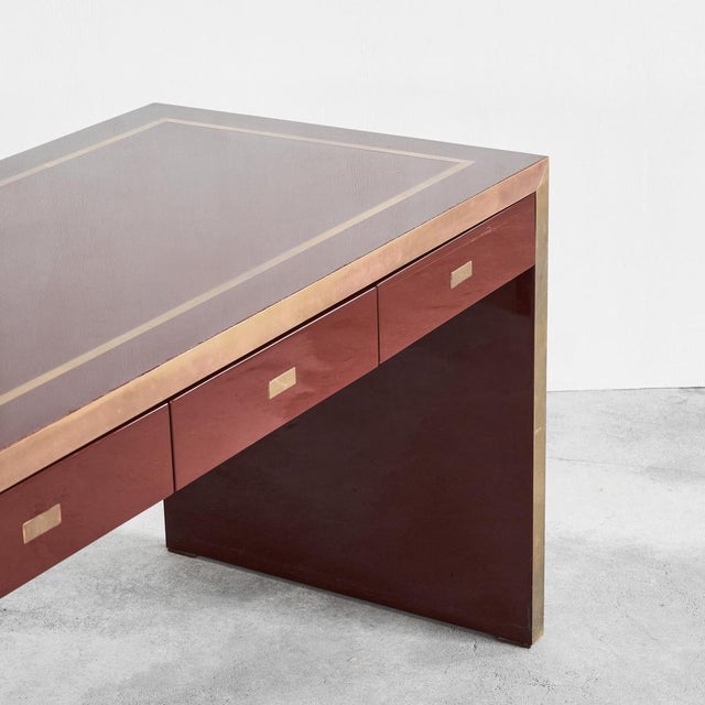 Jean Claude Mahey Desk in Lacquered Wood & Brass, 1970s For Sale - Image 11 of 16