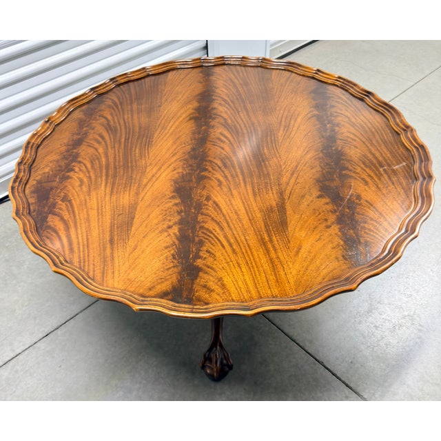 Brown 1950s Henredon Piecrust Mahogany Chippendale Style Coffee Table Claw & Ball Feet For Sale - Image 8 of 12