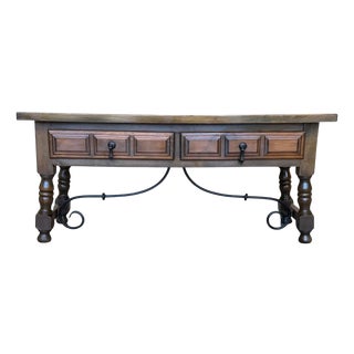 Spanish Rectangular Coffee Table with Turned Legs and Four Drawers, 1910 For Sale
