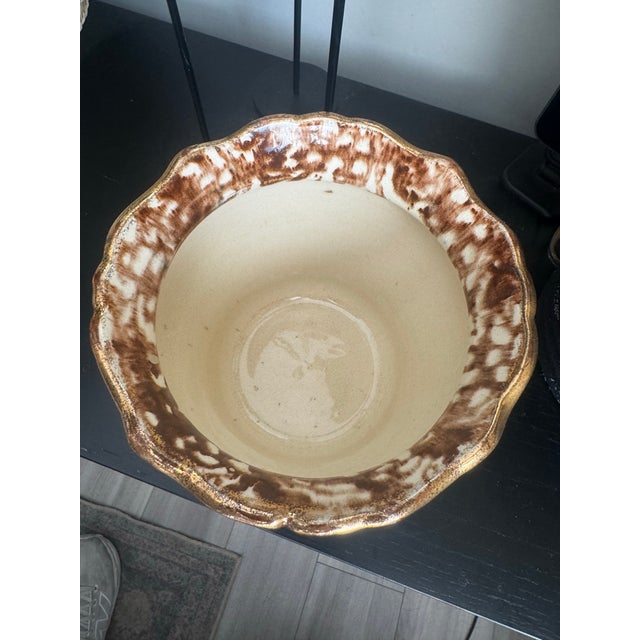 Ceramic Antique Blue Brown American Art Pottery Spongeware Jardiniere Copper Luster 1900 For Sale - Image 7 of 7