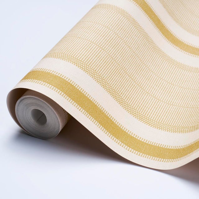 Schumacher Schumacher X A Rum Fellow Ipala Stripe Wallpaper In Ochre For Sale - Image 4 of 4