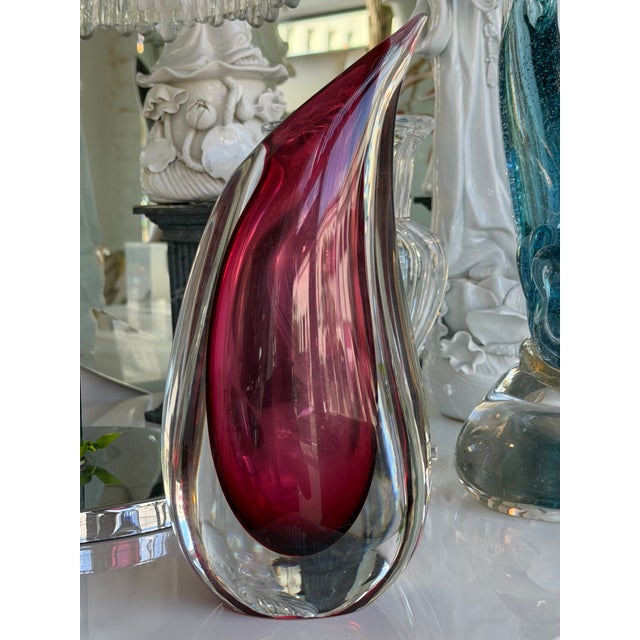 Murano Murano Glass Pink Sommerso Teardrop Vases by Luigi Onesto - 1970's For Sale - Image 4 of 4