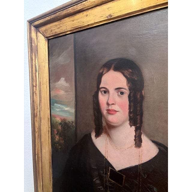 19th Century Oil Portrait of a Lady in Antique Giltwood Frame - Unsigned For Sale - Image 12 of 12