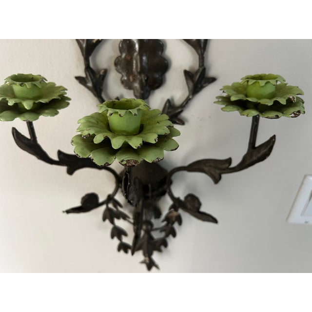 Late 19th Century Antique Wrought Iron and Tole Wall Sconce For Sale - Image 5 of 5