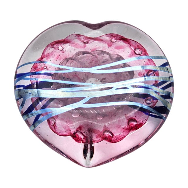 Contemporary Hand-Blown Abstract Heart Art Glass Paperweight, Pink & Blue, 4" For Sale - Image 3 of 12