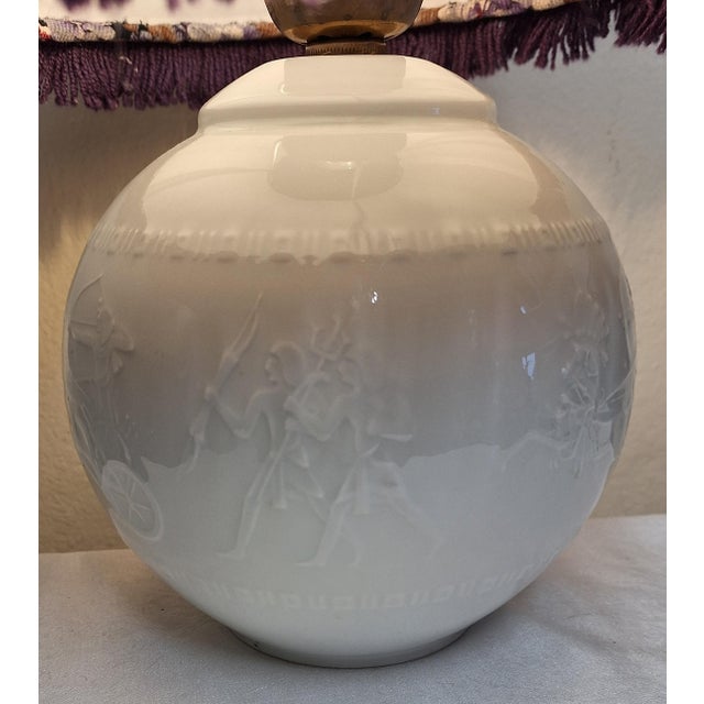 Metal Mid-Century German Table Lamp with Porcelain Base from Alboth & Kaiser and Fabric Shade from Lamplove, 1950s For Sale - Image 7 of 10