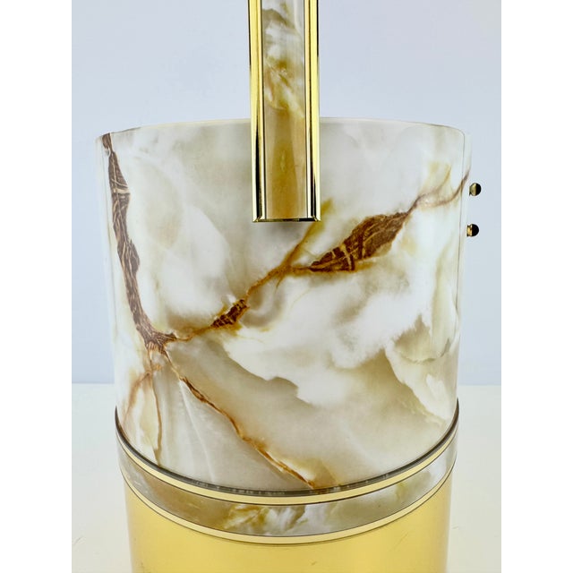 Mid-Century Modern Vintage Mid Century Modern Faux Onyx and Gold Ice Bucket With Handle For Sale - Image 3 of 14